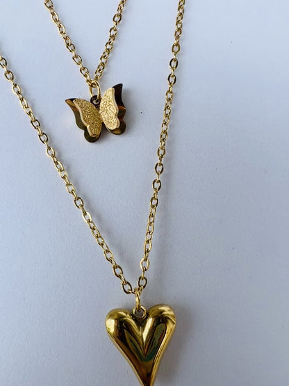 Butterfly Heart Layered Necklace